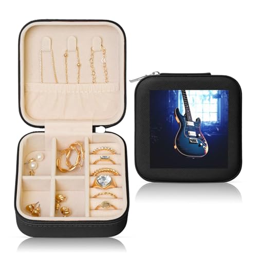 LPSRTWE Schmuckschatullen für Damen und Mädchen, quadratisch, Schmuck-Organizer, blaue Gitarre, Leder, Schmuck-Aufbewahrungsbox, tragbar, Reise-Schmuckkoffer mit Reißverschluss für Halskette, Ohrringe LPSRTWE Schmuckschatullen für Damen und Mädchen, quadratisch, Schmuck-Organizer, blaue Gitarre, Leder, Schmuck-Aufbewahrungsbox, tragbar, Reise-Schmuckkoffer mit Reißverschluss für Halskette, Ohrringe von LPSRTWE