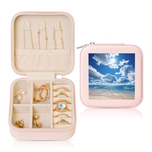 LPSRTWE Schmuckschatullen für Damen und Mädchen, quadratisch, Schmuck-Organizer, blauer Himmel und weiße Wolke, Leder-Schmuck-Aufbewahrungsbox, tragbar, Reise-Schmuckkoffer mit Reißverschluss für LPSRTWE Schmuckschatullen für Damen und Mädchen, quadratisch, Schmuck-Organizer, blauer Himmel und weiße Wolke, Leder-Schmuck-Aufbewahrungsbox, tragbar, Reise-Schmuckkoffer mit Reißverschluss für von LPSRTWE
