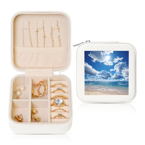 LPSRTWE Schmuckschatullen für Damen und Mädchen, quadratisch, Schmuck-Organizer, blauer Himmel und weiße Wolke, Leder-Schmuck-Aufbewahrungsbox, tragbar, Reise-Schmuckkoffer mit Reißverschluss für LPSRTWE Schmuckschatullen für Damen und Mädchen, quadratisch, Schmuck-Organizer, blauer Himmel und weiße Wolke, Leder-Schmuck-Aufbewahrungsbox, tragbar, Reise-Schmuckkoffer mit Reißverschluss für von LPSRTWE