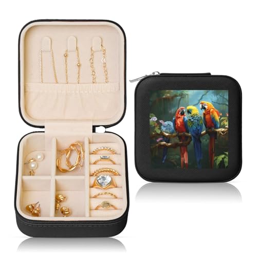 LPSRTWE Schmuckschatullen für Damen und Mädchen, quadratisch, Schmuck-Organizer, bunte Papageien, Vögel, Leder, Schmuck-Aufbewahrungsbox, tragbar, Reise-Schmuckkoffer mit Reißverschluss für Halskette LPSRTWE Schmuckschatullen für Damen und Mädchen, quadratisch, Schmuck-Organizer, bunte Papageien, Vögel, Leder, Schmuck-Aufbewahrungsbox, tragbar, Reise-Schmuckkoffer mit Reißverschluss für Halskette von LPSRTWE