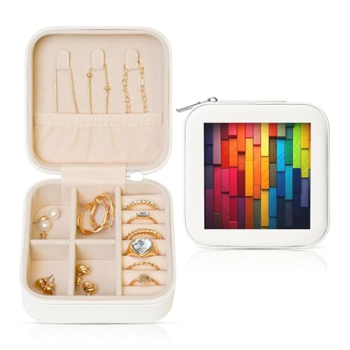 LPSRTWE Schmuckschatullen für Damen und Mädchen, quadratisch, Schmuck-Organizer, buntes Brett, Leder, Schmuck-Aufbewahrungsbox, tragbar, Reise-Schmuckkoffer mit Reißverschluss für Halskette, Ohrringe LPSRTWE Schmuckschatullen für Damen und Mädchen, quadratisch, Schmuck-Organizer, buntes Brett, Leder, Schmuck-Aufbewahrungsbox, tragbar, Reise-Schmuckkoffer mit Reißverschluss für Halskette, Ohrringe von LPSRTWE