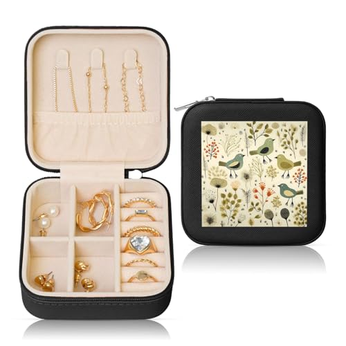 LPSRTWE Schmuckschatullen für Damen und Mädchen, quadratisch, Schmuck-Organizer, gelbe Blätter, Huhn, Leder, Schmuck-Aufbewahrungsbox, tragbar, Reise-Schmuckkoffer mit Reißverschluss für Halskette von LPSRTWE