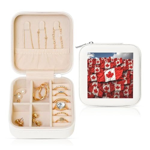 LPSRTWE Schmuckschatullen für Damen und Mädchen, quadratisch, Schmuck-Organizer, kanadische Flagge, Leder, Schmuck-Aufbewahrungsbox, tragbar, Reise-Schmuckkoffer mit Reißverschluss für Halskette LPSRTWE Schmuckschatullen für Damen und Mädchen, quadratisch, Schmuck-Organizer, kanadische Flagge, Leder, Schmuck-Aufbewahrungsbox, tragbar, Reise-Schmuckkoffer mit Reißverschluss für Halskette von LPSRTWE