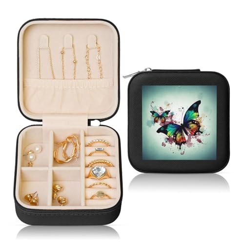 LPSRTWE Schmuckschatullen für Damen und Mädchen, quadratisch, Schmuck-Organizer, künstlerischer Schmetterling, Leder, Schmuck-Aufbewahrungsbox, tragbar, Reise-Schmuckkoffer mit Reißverschluss für LPSRTWE Schmuckschatullen für Damen und Mädchen, quadratisch, Schmuck-Organizer, künstlerischer Schmetterling, Leder, Schmuck-Aufbewahrungsbox, tragbar, Reise-Schmuckkoffer mit Reißverschluss für von LPSRTWE