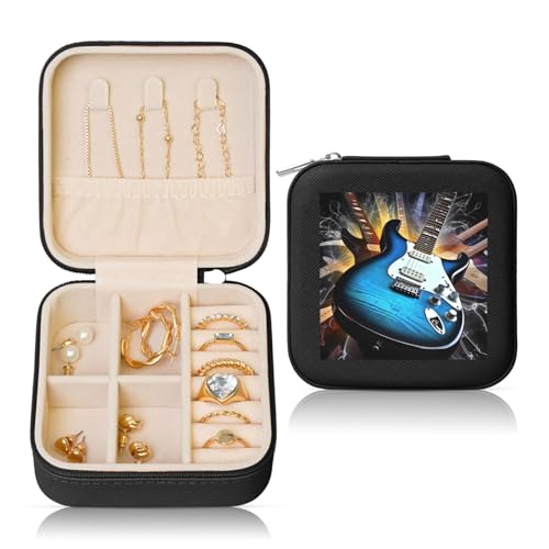 LPSRTWE Schmuckschatullen für Damen und Mädchen, quadratisch, Schmuck-Organizer, magische E-Gitarre, Musik, Leder, Schmuck-Aufbewahrungsbox, tragbar, Reise-Schmuckkoffer mit Reißverschluss für LPSRTWE Schmuckschatullen für Damen und Mädchen, quadratisch, Schmuck-Organizer, magische E-Gitarre, Musik, Leder, Schmuck-Aufbewahrungsbox, tragbar, Reise-Schmuckkoffer mit Reißverschluss für von LPSRTWE