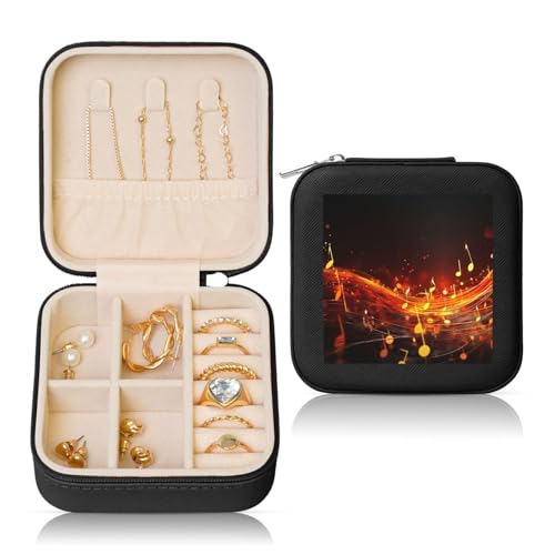 LPSRTWE Schmuckschatullen für Damen und Mädchen, quadratisch, Schmuck-Organizer, rote Flamme, Musiknoten, Leder, Schmuck-Aufbewahrungsbox, tragbar, Reise-Schmucketui mit Reißverschluss für Halskette LPSRTWE Schmuckschatullen für Damen und Mädchen, quadratisch, Schmuck-Organizer, rote Flamme, Musiknoten, Leder, Schmuck-Aufbewahrungsbox, tragbar, Reise-Schmucketui mit Reißverschluss für Halskette von LPSRTWE
