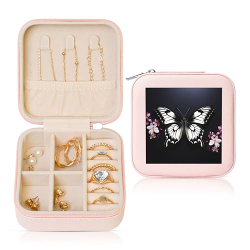 LPSRTWE Schmuckschatullen für Damen und Mädchen, quadratisch, Schmuck-Organizer, schwarz, weiß, Schmetterling, Leder, Schmuck-Aufbewahrungsbox, tragbar, Reise-Schmuckkoffer mit Reißverschluss für LPSRTWE Schmuckschatullen für Damen und Mädchen, quadratisch, Schmuck-Organizer, schwarz, weiß, Schmetterling, Leder, Schmuck-Aufbewahrungsbox, tragbar, Reise-Schmuckkoffer mit Reißverschluss für von LPSRTWE