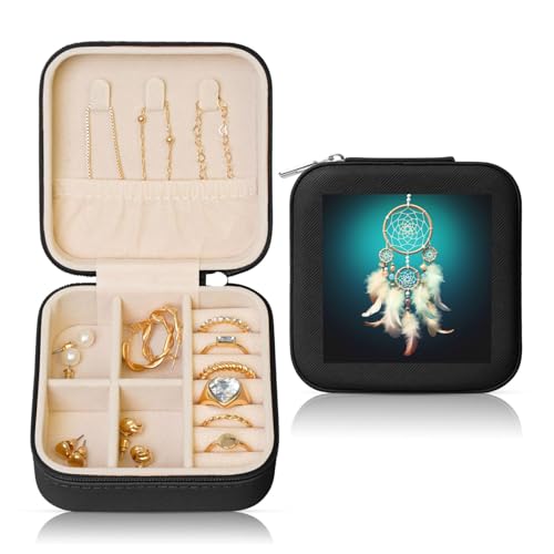 LPSRTWE Schmuckschatullen für Damen und Mädchen, quadratisch, Schmuck-Organizer, weiß, Traumfänger, Federn, Leder, Schmuck-Aufbewahrungsbox, tragbar, Reise-Schmuckkoffer mit Reißverschluss für LPSRTWE Schmuckschatullen für Damen und Mädchen, quadratisch, Schmuck-Organizer, weiß, Traumfänger, Federn, Leder, Schmuck-Aufbewahrungsbox, tragbar, Reise-Schmuckkoffer mit Reißverschluss für von LPSRTWE