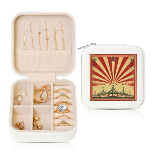 LPSRTWE Schmuckschatullen für Damen und Mädchen, quadratisch, Vintage-Zirkushintergrund, Leder-Schmuck-Aufbewahrungsbox, tragbar, Reise-Schmuckkoffer mit Reißverschluss für Halskette, Ohrringe, Ringe LPSRTWE Schmuckschatullen für Damen und Mädchen, quadratisch, Vintage-Zirkushintergrund, Leder-Schmuck-Aufbewahrungsbox, tragbar, Reise-Schmuckkoffer mit Reißverschluss für Halskette, Ohrringe, Ringe von LPSRTWE