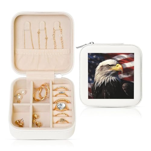 LPSRTWE Schmuckschatullen für Damen und Mädchen, quadratisch, mit USA-Flagge und Adler, Leder-Schmuck-Aufbewahrungsbox, tragbar, Reise-Schmuckkoffer mit Reißverschluss für Halskette, Ohrringe, Ringe LPSRTWE Schmuckschatullen für Damen und Mädchen, quadratisch, mit USA-Flagge und Adler, Leder-Schmuck-Aufbewahrungsbox, tragbar, Reise-Schmuckkoffer mit Reißverschluss für Halskette, Ohrringe, Ringe von LPSRTWE