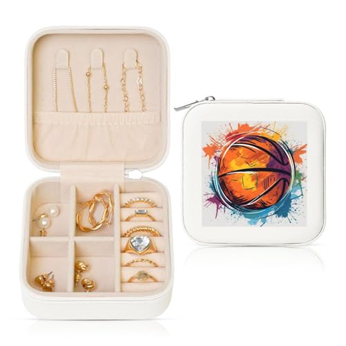 Schmuckschatullen für Damen und Mädchen, quadratisch, Schmuck-Organizer, Basketball, bunt, Skizzen, Genuss, Leder, Schmuck-Aufbewahrungsbox, tragbar, Reise-Schmuckkoffer mit Reißverschluss für Schmuckschatullen für Damen und Mädchen, quadratisch, Schmuck-Organizer, Basketball, bunt, Skizzen, Genuss, Leder, Schmuck-Aufbewahrungsbox, tragbar, Reise-Schmuckkoffer mit Reißverschluss für von LPSRTWE