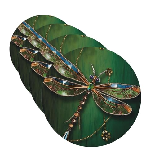 Untersetzer für Getränke, 4 Stück, Leder-Untersetzer mit Halter, Getränkeuntersetzer für Couchtisch, 10,2 cm, Tassenmatten-Set, Schmucksteine, Libellen-Untersetzer, Tischschutzmatte für Arten von Untersetzer für Getränke, 4 Stück, Leder-Untersetzer mit Halter, Getränkeuntersetzer für Couchtisch, 10,2 cm, Tassenmatten-Set, Schmucksteine, Libellen-Untersetzer, Tischschutzmatte für Arten von von LPSRTWE