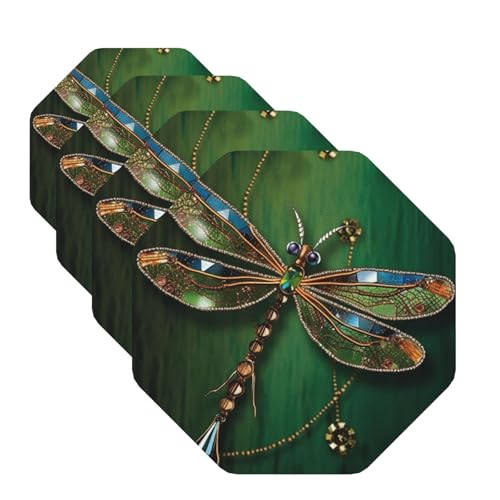 Untersetzer für Getränke, 4 Stück, Leder-Untersetzer mit Halter, Getränkeuntersetzer für Couchtisch, 10,2 cm, Tassenmatten-Set, Schmucksteine, Libellen-Untersetzer, Tischschutzmatte für Arten von Untersetzer für Getränke, 4 Stück, Leder-Untersetzer mit Halter, Getränkeuntersetzer für Couchtisch, 10,2 cm, Tassenmatten-Set, Schmucksteine, Libellen-Untersetzer, Tischschutzmatte für Arten von von LPSRTWE