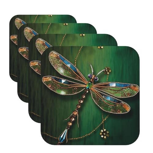 Untersetzer für Getränke, 4 Stück, Leder-Untersetzer mit Halter, Getränkeuntersetzer für Couchtisch, 10,2 cm, Tassenmatten-Set, Schmucksteine, Libellen-Untersetzer, Tischschutzmatte für Arten von Untersetzer für Getränke, 4 Stück, Leder-Untersetzer mit Halter, Getränkeuntersetzer für Couchtisch, 10,2 cm, Tassenmatten-Set, Schmucksteine, Libellen-Untersetzer, Tischschutzmatte für Arten von von LPSRTWE