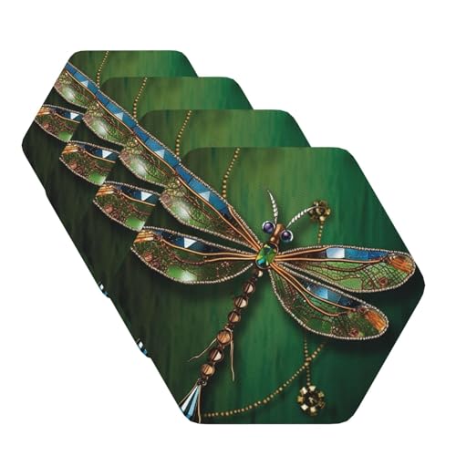 Untersetzer für Getränke, 4 Stück, Leder-Untersetzer mit Halter, Getränkeuntersetzer für Couchtisch, 10,2 cm, Tassenmatten-Set, Schmucksteine, Libellen-Untersetzer, Tischschutzmatte für Arten von Untersetzer für Getränke, 4 Stück, Leder-Untersetzer mit Halter, Getränkeuntersetzer für Couchtisch, 10,2 cm, Tassenmatten-Set, Schmucksteine, Libellen-Untersetzer, Tischschutzmatte für Arten von von LPSRTWE