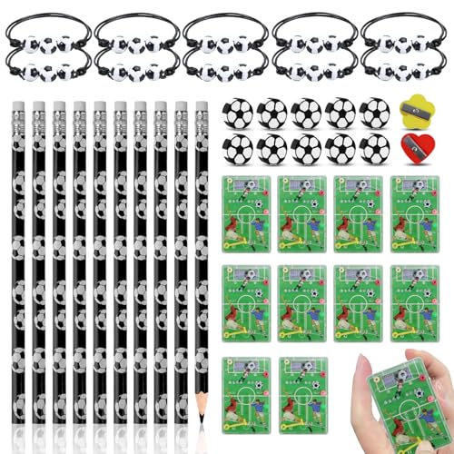 LPZMPZ Fußball Mitgebsel Give Aways Deko Kindergeburtstag Fussball Geburtstag FußBaller Party Mitgebsel mit Bleistifte Geschenke Radiergummis Armband Set für Kinder Jungen Mädchen 40 Stück von LPZMPZ