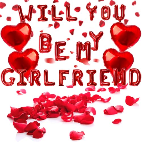 LPZMPZ Will You Be My Girlfriend Balloons, Rot Herz Folienballon und Buchstaben Folienballon Banner, Romantische Deko, KüNstliche RosenbläTter für Valentinstag Geständnis Geburtstag Dekor LPZMPZ Will You Be My Girlfriend Balloons, Rot Herz Folienballon und Buchstaben Folienballon Banner, Romantische Deko, KüNstliche RosenbläTter für Valentinstag Geständnis Geburtstag Dekor von LPZMPZ