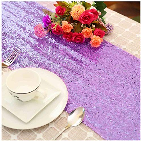 LQIAO Pailletten-Tischläufer, Lavendel, 30,5 x 182,9 cm, lila Paillettenstoff, Hochzeit, Party, Dekoration, Fransen-Paillettenvorhang für Tür, schimmernd, Heimvorhang, Hintergrund, DIY LQIAO Pailletten-Tischläufer, Lavendel, 30,5 x 182,9 cm, lila Paillettenstoff, Hochzeit, Party, Dekoration, Fransen-Paillettenvorhang für Tür, schimmernd, Heimvorhang, Hintergrund, DIY von LQIAO