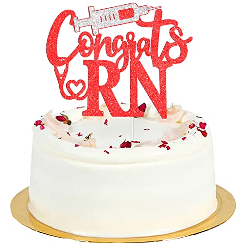 Glitzernde rote Congrats RN 2022 Kuchendekoration – 2022 Krankenschwester-Abschluss-Party-Dekorationen, Zukunfts-RN, Klasse der 2021 Abschlussfeier Party Dekorationen von LQINBIBJ