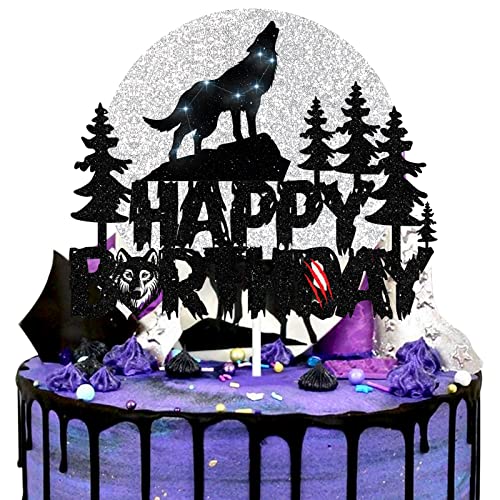 Wolf Happy Birthday Cake Topper - Timberwolf Hule Glitzer Vollmond Kuchen Topper - Dschungel Wilde Tier Party Jungen Mädchen Wolf Geburtstag Party Dekorationen Supplies Wolf Happy Birthday Cake Topper - Timberwolf Hule Glitzer Vollmond Kuchen Topper - Dschungel Wilde Tier Party Jungen Mädchen Wolf Geburtstag Party Dekorationen Supplies von LQINBIBJ