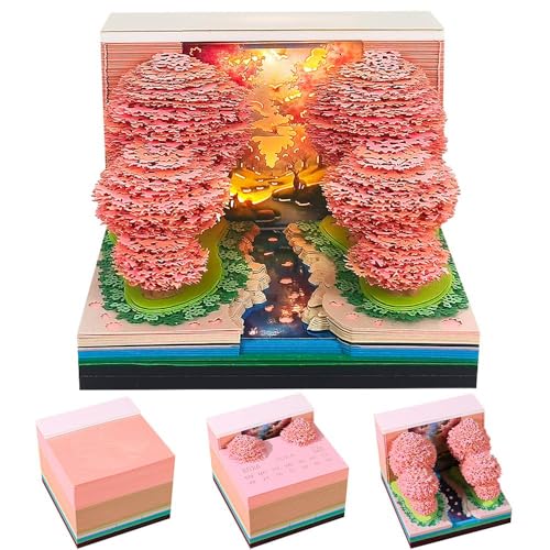 3D-Kalender 2026, rosa Pfirsichwald, abreißbares Papier, 3D-Papierkunst-Notizblock mit LED-Lichtern, kreativer 3D-Notizblock, Zeitstück-Kalender, DIY-Geschenk von LQQDREX