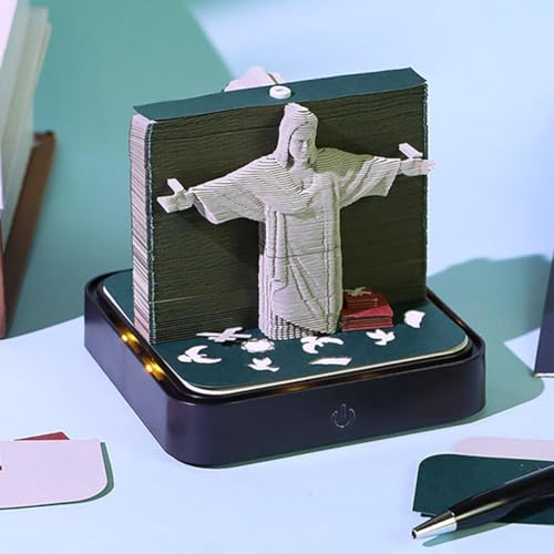 Berg Jesus 3D-Kalender 2026, doppelseitiger Papierskulptur-Notizblock mit Licht & englischem Kalender, DIY Papierschnitzerei Kunst Desktop Dekoration Geschenk für Weihnachten Geburtstag Jubiläen Berg Jesus 3D-Kalender 2026, doppelseitiger Papierskulptur-Notizblock mit Licht & englischem Kalender, DIY Papierschnitzerei Kunst Desktop Dekoration Geschenk für Weihnachten Geburtstag Jubiläen von LQQDREX