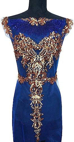 Gestickte Applikation, Pailletten-Spitzenstoff, Quaste, Netz, edel, bestickt, for Hochzeitskleid, Applikation, Aufnäher(Blu) von LQRCTRY