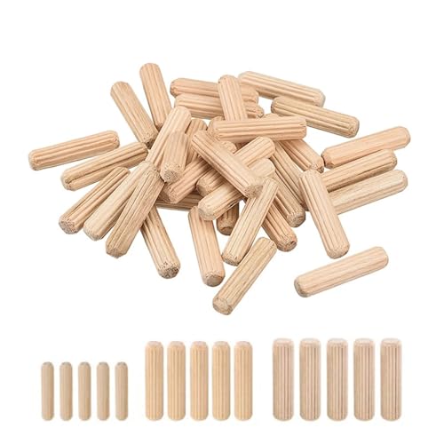 Holzdübelstangen für Basteln， Dübelstifte for Holzmöbel, geriffelte, abgeschrägte Enden, mehrere Größen, Packung mit 36/50/100 Stück(6x25mm 100pcs) von LQRCTRY