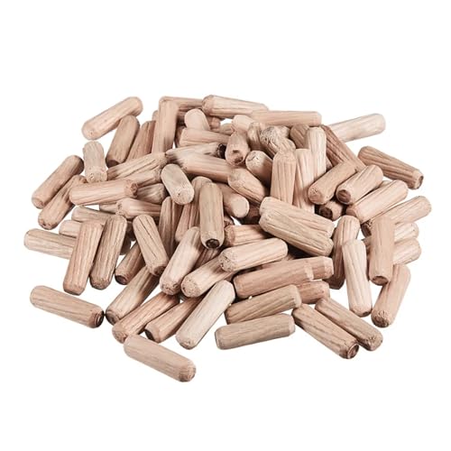 Holzdübelstangen für Basteln， Holzdübel, ofengetrocknet, geriffelt, abgeschrägt, Hartholz, hellbraun, mehrere Größen, 100 Stück(6 x 20mm) von LQRCTRY