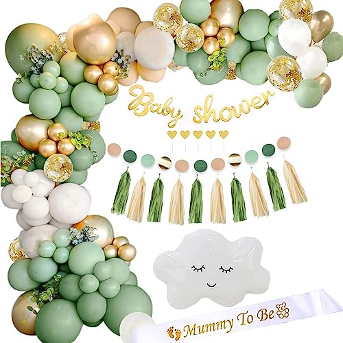 Baby Shower Deko Neutral, Grün Retro Gender Reveal Party Oh Ballon Gold Weiß Luftballons für Jungen Mädchen Babyparty Geburtstag Hochzeit Dschungel Safari, Style 2 Baby Shower Deko Neutral, Grün Retro Gender Reveal Party Oh Ballon Gold Weiß Luftballons für Jungen Mädchen Babyparty Geburtstag Hochzeit Dschungel Safari, Style 2 von LQSCJS
