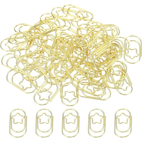 LQSCJS 50 Stück Büroklammern Gold, Büroklammern Motiv Klein Stern Büroklammer Oval Motiv für Aktenklammer, Büro, Klassenzimmer (Gold) von LQSCJS