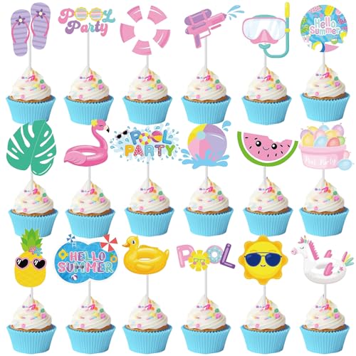 36 Stück Beach Cupcake Topper,Hawaii Strand Pool Cake Toppers,für Hawaii Party Deko Sommer Pool Party Decoration von LQTSLFM