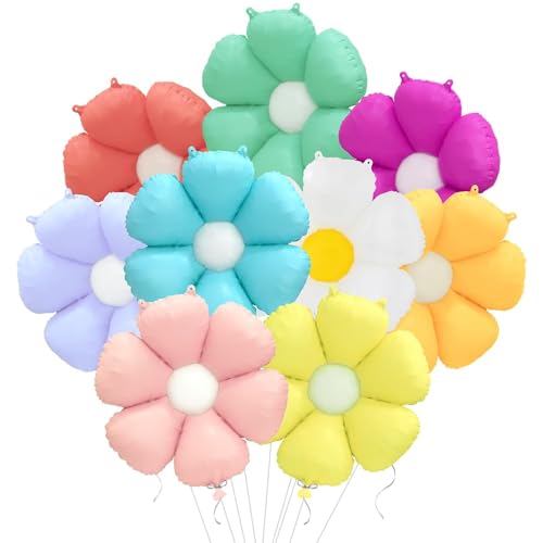 Bunt Folienballon Gänseblümchen, 9 Stück Blume Luftballon, Gänseblümchen Ballons Geburtstag Mädchen, Boho Luftballons Blumen Pastellfarben für Geburtstags Hochzeit Party Dekorieren (Bunt-9) von LQTSLFM