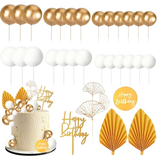 Tortendeko Geburtstag, 31 Stück Torten Topper Geburtstag, Kuchendeko Kugeln Cake Topper Happy Birthday Deko Torte für Kinder Erwachsene Mottopartys, Jubiläen, Hochzeiten (Golden) von LQTSLFM