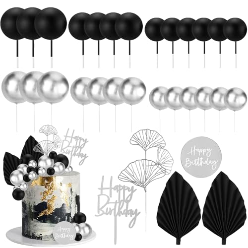 Tortendeko Geburtstag, 31 Stück Torten Topper Geburtstag, Kuchendeko Kugeln Cake Topper Happy Birthday Deko Torte für Kinder Erwachsene Mottopartys, Jubiläen, Hochzeiten (Silber) von LQTSLFM