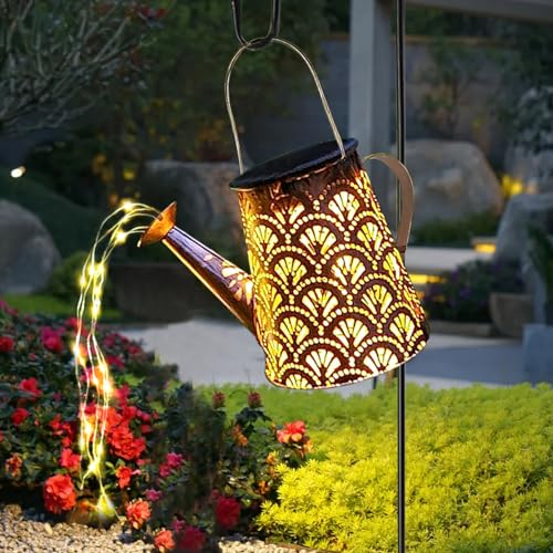 LQWELL® Solar Gießkanne mit Wasserfall Lichterkette Lampe für Garten Außen wasserdicht für Hof Path Rasen Wege Terrasse Yard Deko von LQWELL