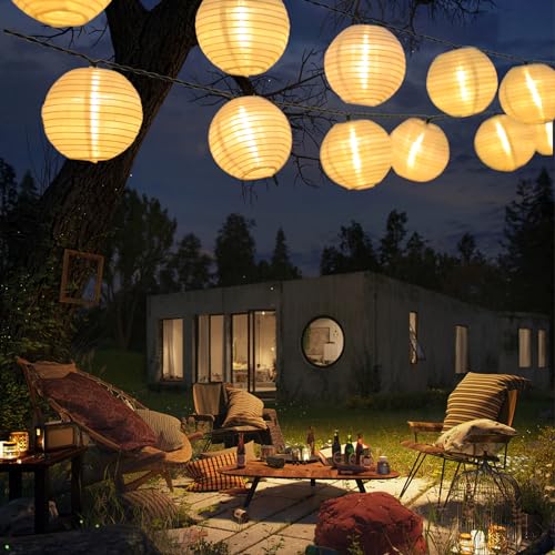 LQWELL® Solar Lichterkette Lampions Aussen, Solar Laternen 8M 30LED 2 Modi, Wasserdicht Solar Hängelampe Gartendeko Warmweiß für Balkon, Hochzeit, Hof, Party, Weihnachten Deko (2er) von LQWELL