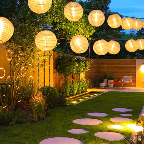 LQWELL® Solar Lichterkette Lampions 8M 30LED 2 Modi Aussen, Solar Laternen , Wasserdicht Solar Hängelampe Gartendeko Warmweiß für Balkon Hochzeit Hof Party Weihnachten Gartendeko von LQWELL