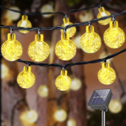 LQWELL® Solar Lichterkette Aussen 13M 60LED 8 Modi für Innen und Aussen Kettenlicht Kristall Kugeln IP44 Lichterkette Wasserdicht Garten Terrasse Balkon Hochzeit Party Fenster (Warmweiß) von LQWELL