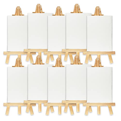 Mini-Leinwand (7x5cm) zum basteln und selbstbemalen, inkl. Staffelei aus Holz, Set 10 Stück von LQliving