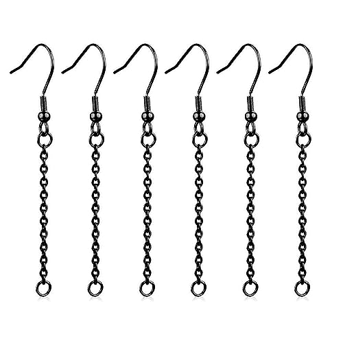 LRESJJIUJ 6 Stück Ohrringhaken-Verlängerungskabel, Ohrlinie, Fischhaken-Verlängerungskette, verwendet für DIY-Schmuckherstellung, hypoallergenes Schmuck-Ohrringmaterial (schwarz) von LRESJJIUJ