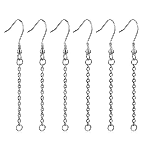 LRESJJIUJ 6 Stück Ohrringhaken-Verlängerungskabel, Ohrlinie, Fischhaken-Verlängerungskette, verwendet für DIY-Schmuckproduktion, hypoallergenes Schmuck-Ohrringmaterial (versilbert) von LRESJJIUJ