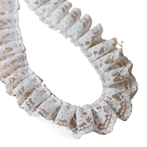 Band,Spitzenbesatz, Spitzenbesatz, plissierter Chiffon-Spitzenkantenbesatz, 1 m, weißer Baumwoll-Spitzenkragen, 3D-Spitze for Ärmelausschnitt, Hochzeitskleid-Material, handgefertigte DIY-Schnürsenkel, von LRFNKCT