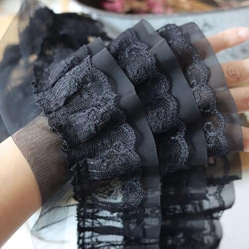 Band,Spitzenbesatz, Spitzenbesatz, plissierter Chiffon-Spitzenkantenbesatz, 12 cm breit, weiß, schwarz, dreilagig, 3D-Plissee-Mesh-Chiffon-Stoff, bestickter Rüschenbesatz, DIY-Kleid, Bekleidung, Krage Band,Spitzenbesatz, Spitzenbesatz, plissierter Chiffon-Spitzenkantenbesatz, 12 cm breit, weiß, schwarz, dreilagig, 3D-Plissee-Mesh-Chiffon-Stoff, bestickter Rüschenbesatz, DIY-Kleid, Bekleidung, Krage von LRFNKCT