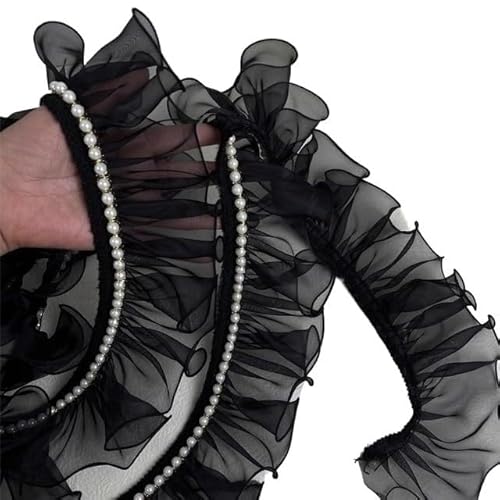 Band,Spitzenbesatz, Spitzenbesatz, plissierter Chiffon-Spitzenkantenbesatz, Perlenband mit dreidimensionaler Rüsche, Organza-Spitze, DIY-Bankett, Präsidentenkleid, Rock, Kragenkante, Nähzubehör von LRFNKCT