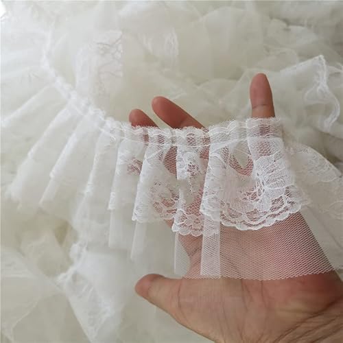 Band,Spitzenbesatz, Spitzenbesatz, plissierter Chiffon-Spitzenkantenbesatz, weiches doppellagiges Netz, bestickte plissierte Spitze, DIY Kinderkleidung, geschwollener Kuchenrock, Puppenkörper, Basteln von LRFNKCT