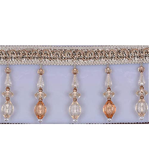 Quasten, Kristall-Quasten, Kristallperlen Fransen Quaste Trim Spitze Hängende Anhänger Ball Band Trimmen for Vorhang Kissen Hochzeit Dekoration Zubehör(Beige,1 Meter) von LRFNKCT