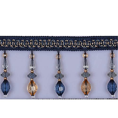 Quasten, Kristall-Quasten, Kristallperlen Fransen Quaste Trim Spitze Hängende Anhänger Ball Band Trimmen for Vorhang Kissen Hochzeit Dekoration Zubehör(Blue,1 Meter) von LRFNKCT