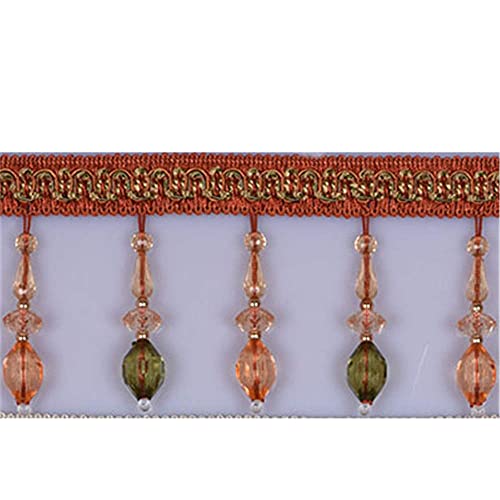 Quasten, Kristall-Quasten, Kristallperlen Fransen Quaste Trim Spitze Hängende Anhänger Ball Band Trimmen for Vorhang Kissen Hochzeit Dekoration Zubehör(Curry,3 Meters) von LRFNKCT