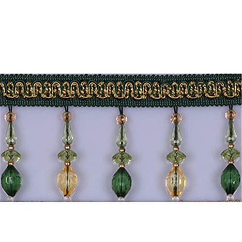 Quasten, Kristall-Quasten, Kristallperlen Fransen Quaste Trim Spitze Hängende Anhänger Ball Band Trimmen for Vorhang Kissen Hochzeit Dekoration Zubehör(Green,1 Meter) von LRFNKCT